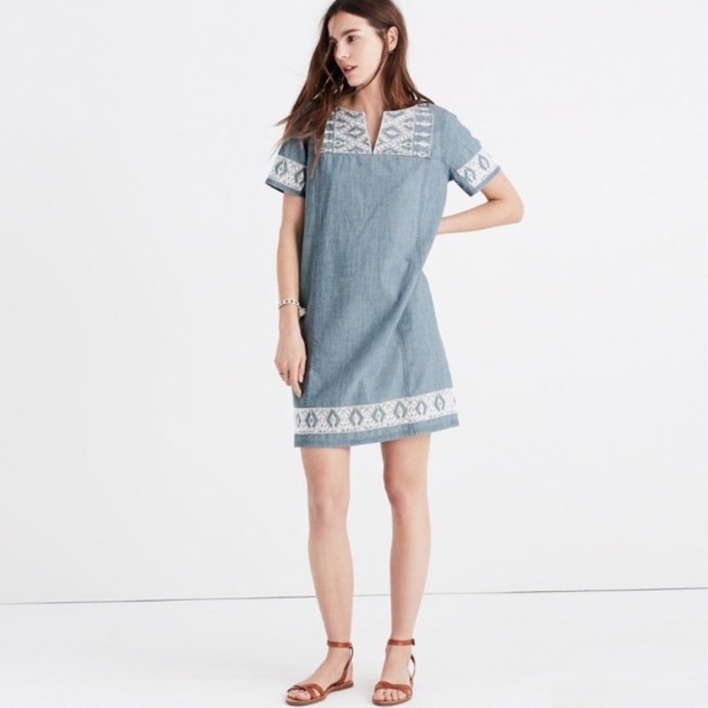 Madewell Blue and White Embroidered Dress - Picture 1 of 9